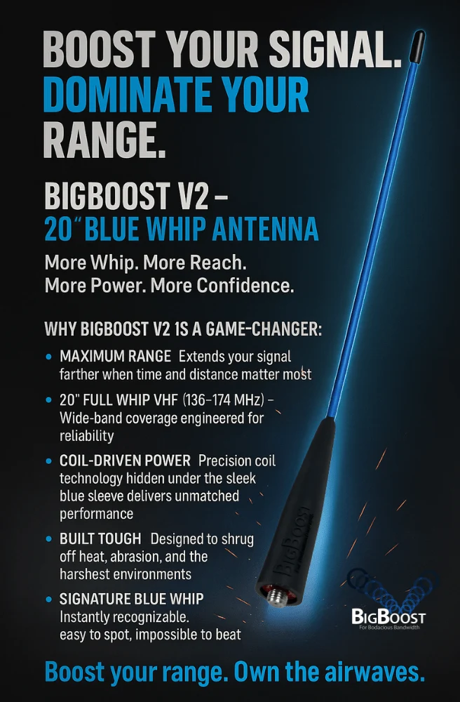 BigBoost V2 – 20" Blue Whip VHF Antenna for BK Technologies BKR & Motorola APX - Image 3